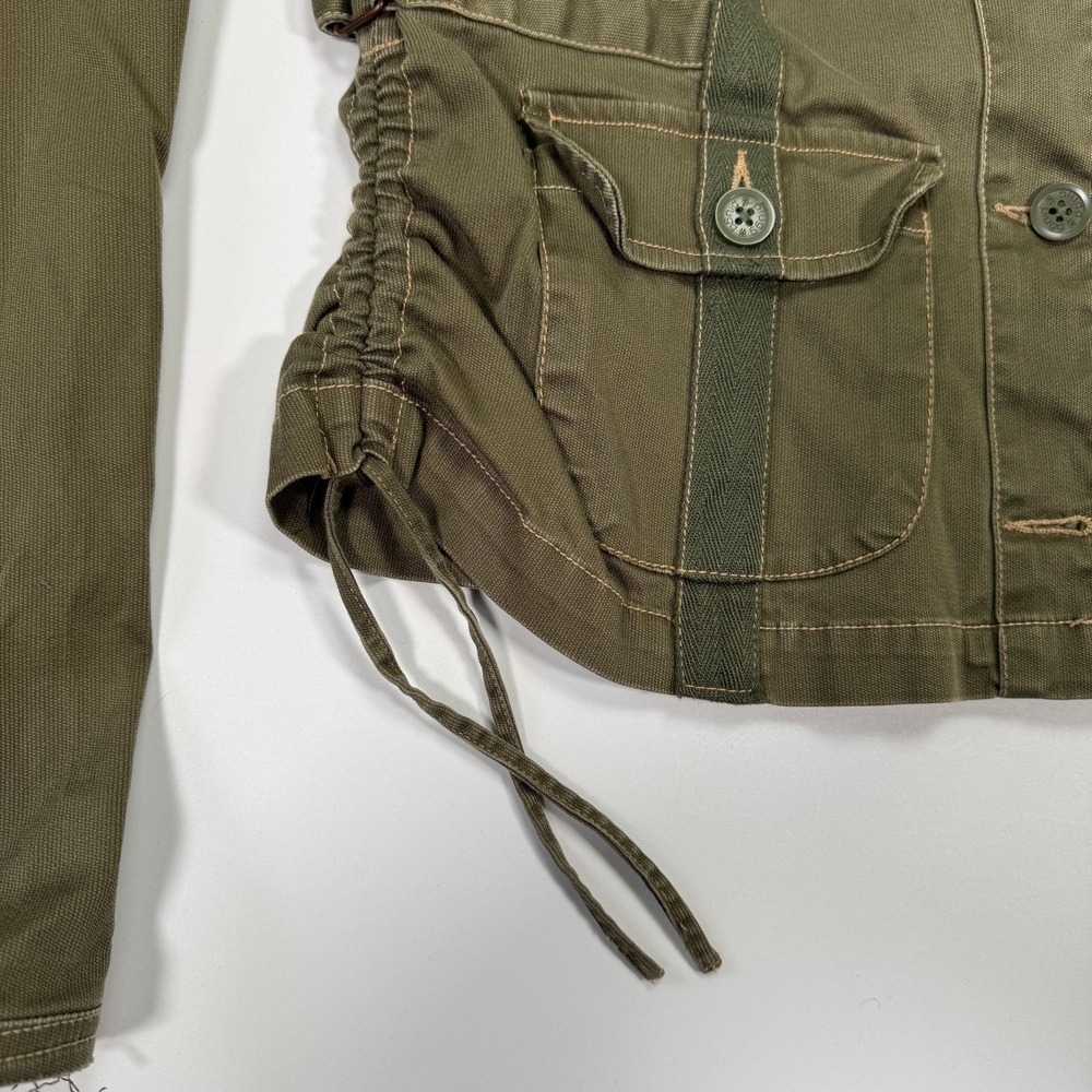 Plugg Utility Jacket Womens L Olive Green Military Button Up Distressed Y2K - Picture 6 of 16